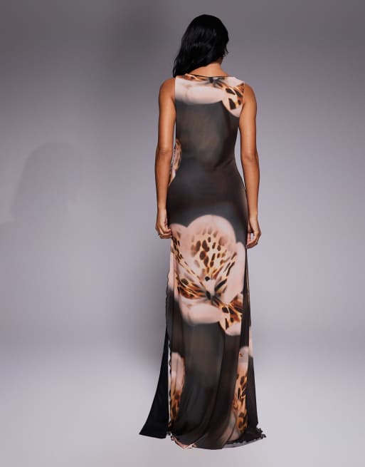 ASOS DESIGN - Robe longue imprimée à col bénitier en tissu doux