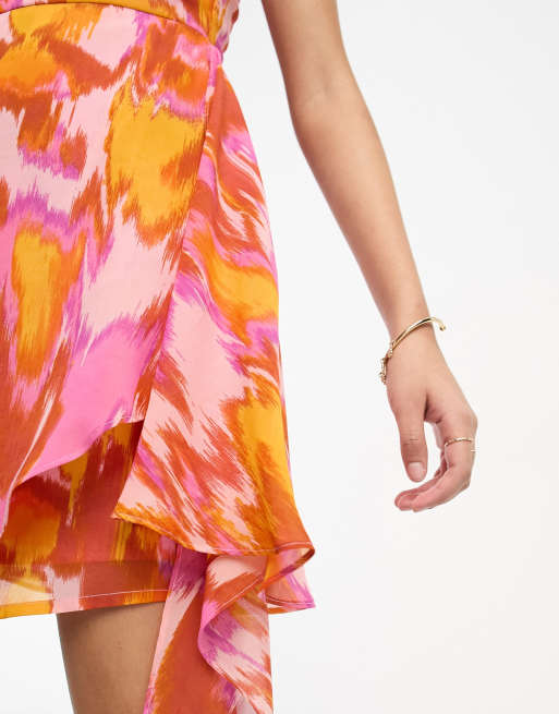 ASOS DESIGN soft cowl mini sundress with asymmetric hem in pink tie dye