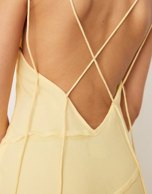 ASOS DESIGN soft cowl neck strappy back maxi dress with seam detail in lemon