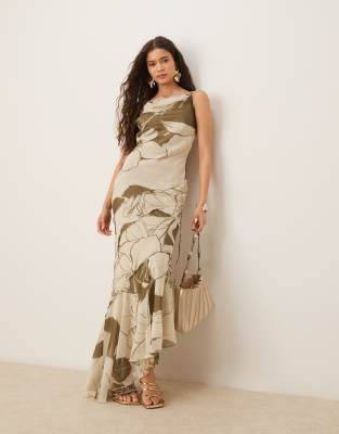 Asos Design Soft Cowl Neck Strappy Back Maxi Dress With Seam Detail In Multi