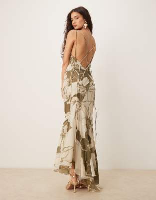 Asos Design Soft Cowl Neck Strappy Back Maxi Dress With Seam Detail In Multi