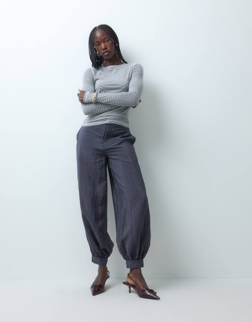 ASOS DESIGN soft crew neck long sleeve top in grey stripe, 4 of 5