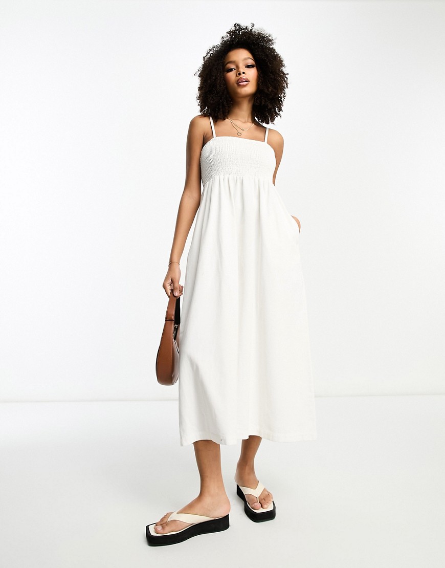 Asos Design Soft Denim Bandeau Midi Dress In White