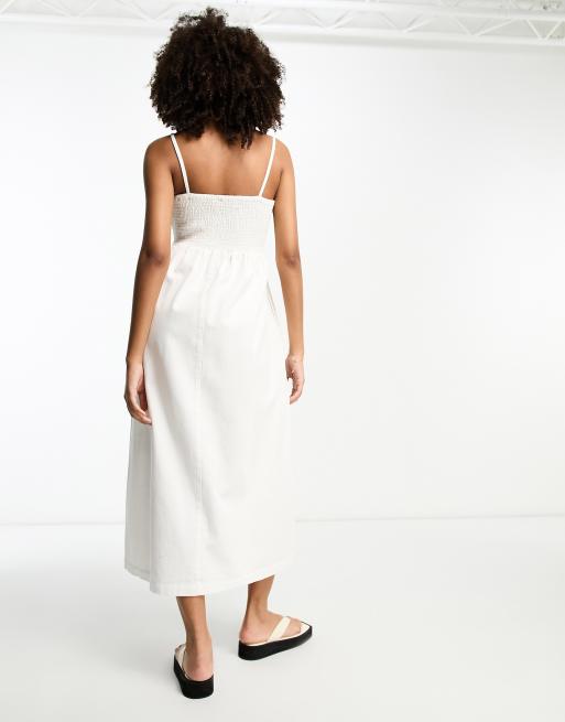 white denim dress asos ASOS LUXE embellished denim bandeau mini dress in white