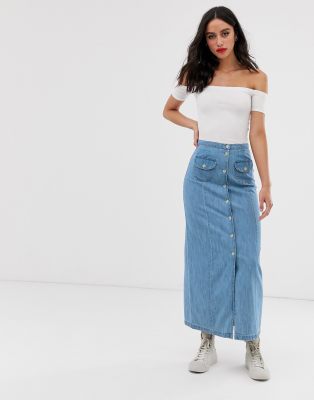 soft denim midi skirt