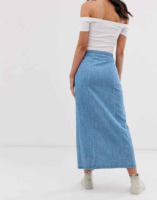 Soft denim midi store skirt