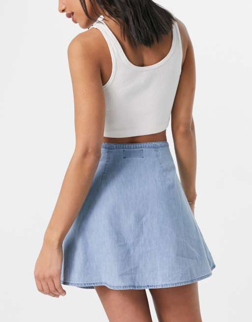 ASOS DESIGN soft denim button through skirt in midwash blue part of a set