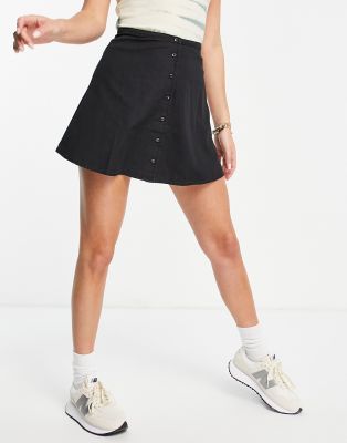 ASOS DESIGN soft denim button through skirt in washed black co-ord - ASOS Price Checker