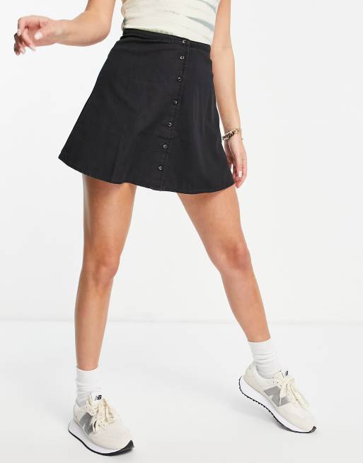 ASOS DESIGN soft denim button through skirt in washed black - part of a ...