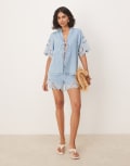 [ASOS DESIGN] ASOS DESIGN soft denim crochet shorts in midwash blue (part of a set) 16 Light mid wash