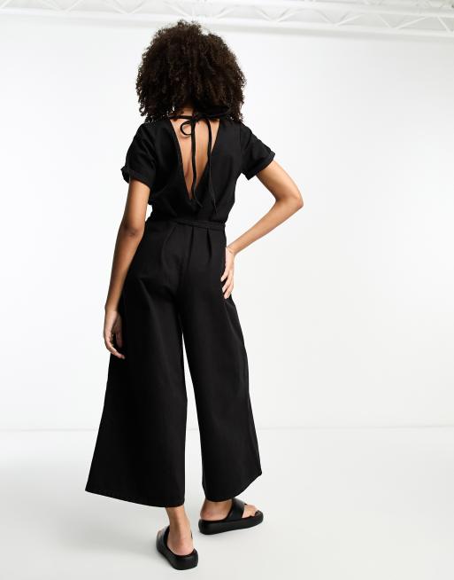 ASOS DESIGN soft denim jumpsuit in black