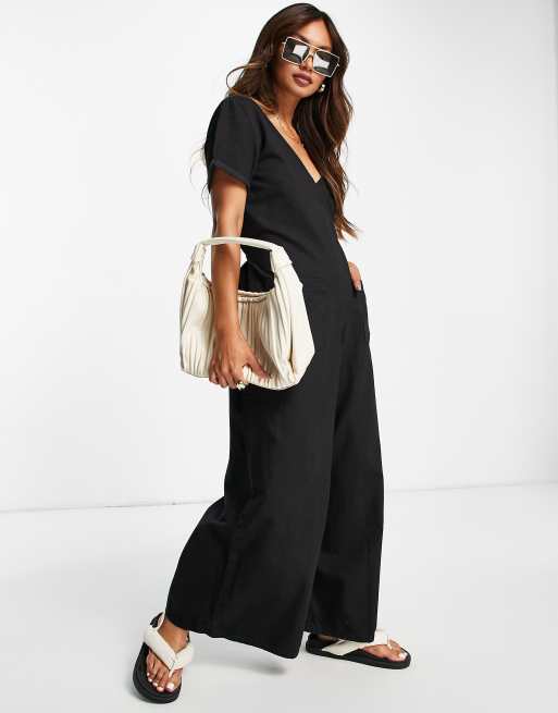 ASOS DESIGN soft denim jumpsuit in black | ASOS