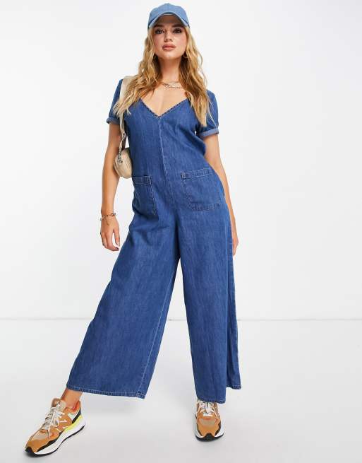 ASOS DESIGN soft denim jumpsuit in midwash | ASOS