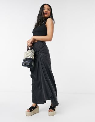 ASOS DESIGN soft denim maxi skirt with ruching detail