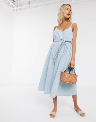 light blue denim midi dress