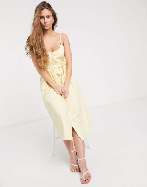 ASOS DESIGN soft denim midi dress in yellow