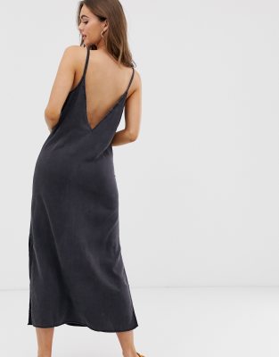 black slip dress midi