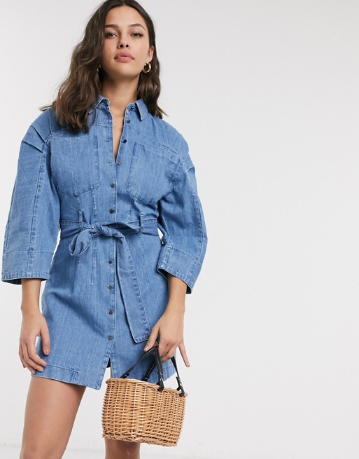 ASOS DESIGN soft denim mini shirt dress in midwash blue