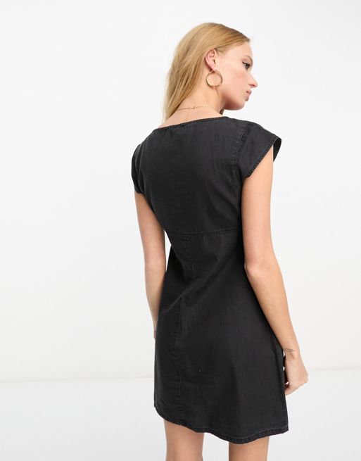 ASOS DESIGN Maternity soft denim seamed mini tea dress in washed black