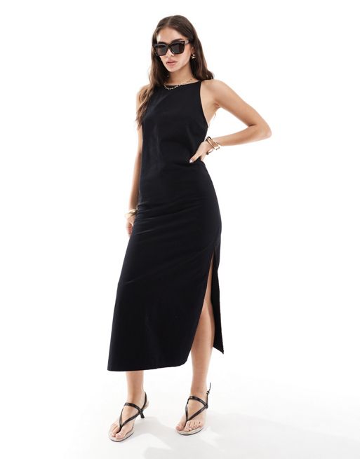 FhyzicsShops DESIGN soft denim minimal midi dress in black