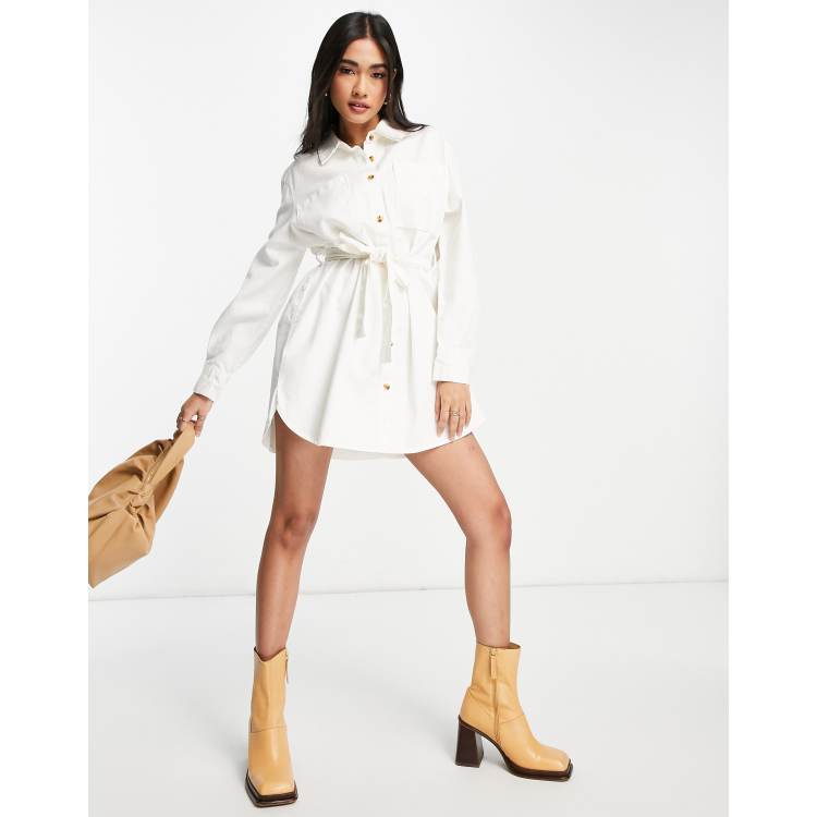 White belted shop oversized shirt dress