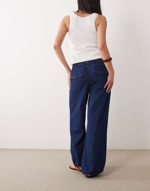 ASOS DESIGN soft denim parachute pants in clean midwash, 3 of 5