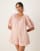ASOS DESIGN soft denim playsuit with balloon sleeves in pink - view 1