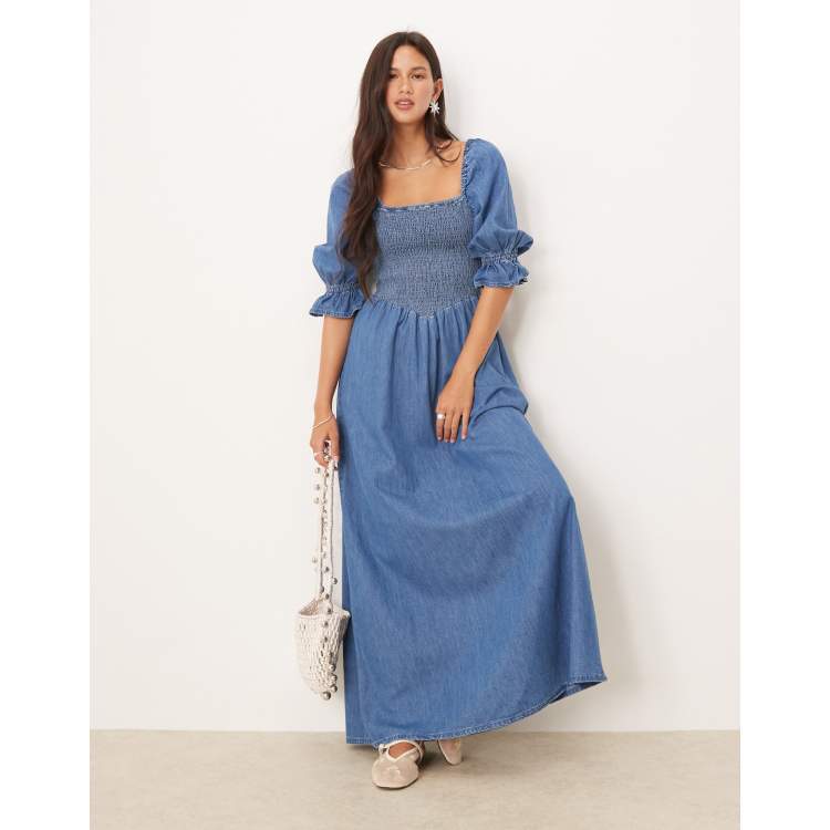 ★MEENDERI★SHIRRING POCKET MAXI DRESS - SKY BLUE★正規品 MEENDERI] SHIRRING POCKET MAXI DRESS - SKY BLUE