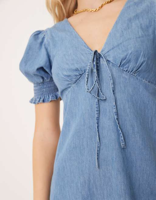 asos blue puff sleeve dress ASOS Design - Puff Sleeve Mini Dress - Women - Cotton - 8 US