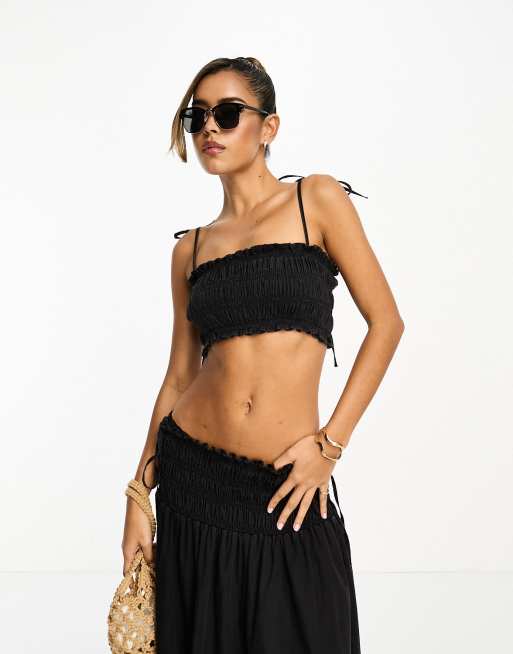 ASOS DESIGN soft denim ruched top in washed black - part of a set