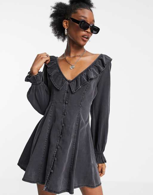 Black ruffle best sale tea dress