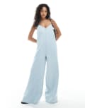 [ASOS DESIGN] ASOS DESIGN soft denim scoop neck wide leg jumpsuit in lightwash-Blue 16 Lightwash