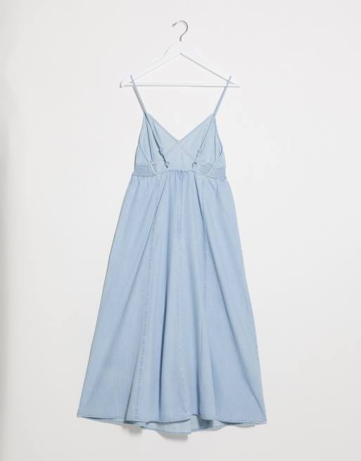 ASOS DESIGN soft denim shirred waist v-neck slip dress, 2 of 4