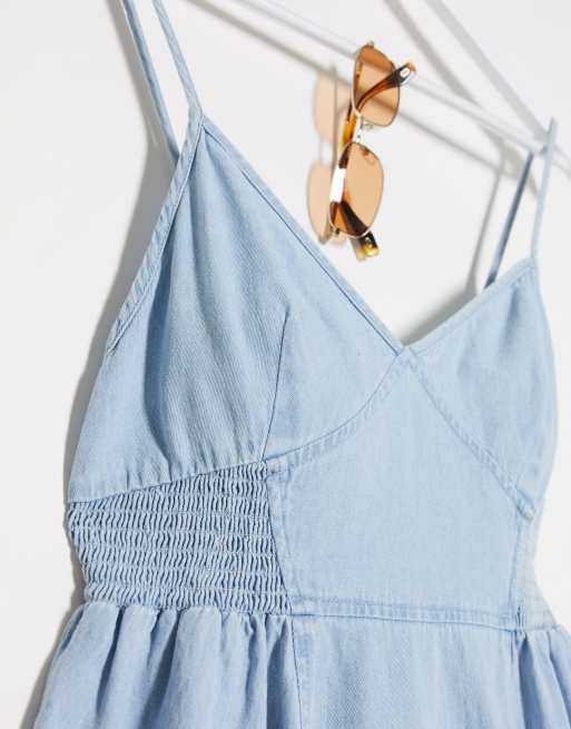 ASOS DESIGN soft denim shirred waist v-neck slip dress, 3 of 4