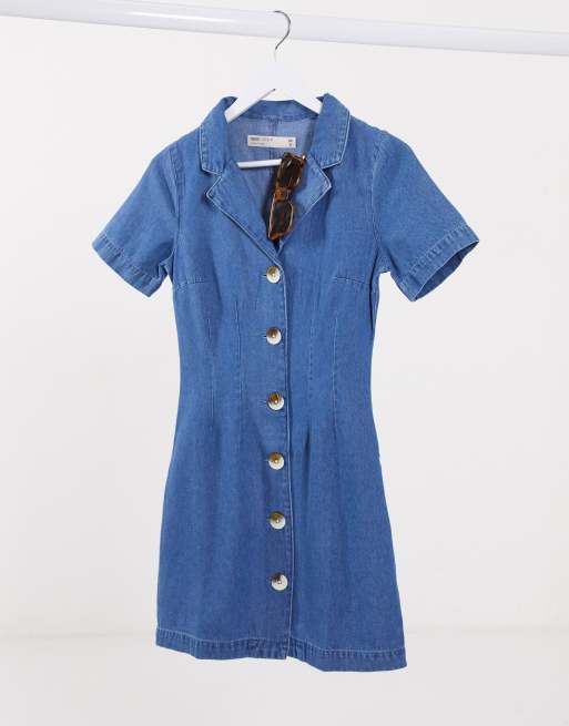 ASOS DESIGN short sleeve denim shirt dress in mid blue