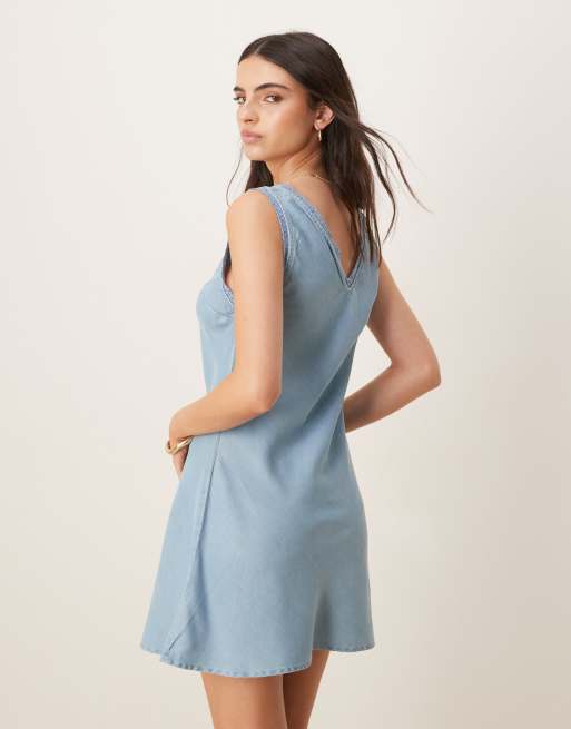 chinese dress ladies Jezebel Denim Mini Dress With Lace Trim main image 0