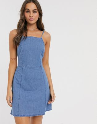 ASOS DESIGN soft denim slip dress in midwash blue | ASOS