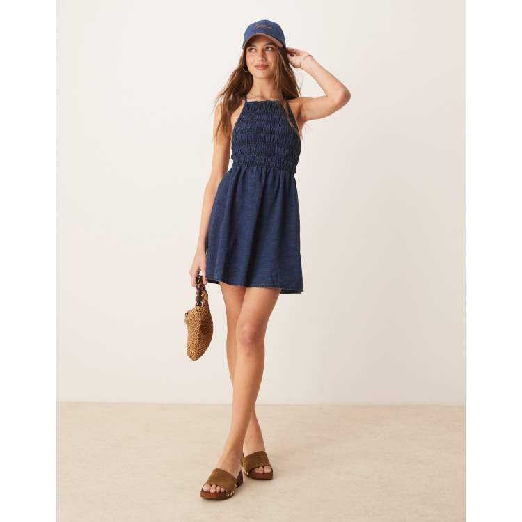ASOS DESIGN soft denim smock cami mini dress with ruched bust in inky wash  | ASOS