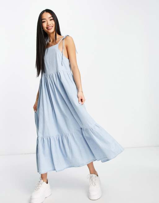 ASOS DESIGN soft denim smock midi dress in lightwash