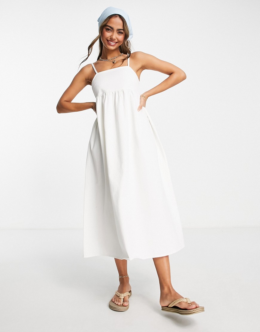 ASOS DESIGN soft denim smock midi dress in white