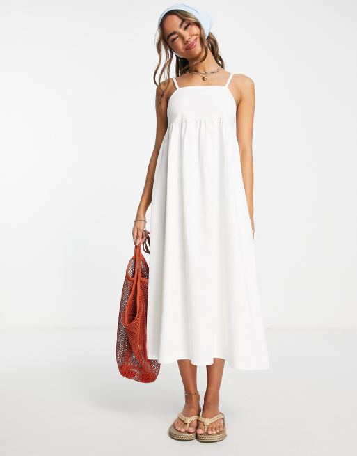 ASOS DESIGN soft denim smock midi dress in white, 4 of 4