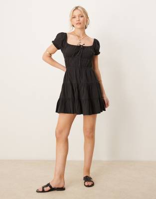 black frilly dress Aria Tiered Ruffle Mini Dress • Shop American Threads Online Boutique Black / M main image 0