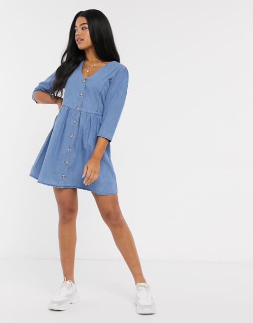 ASOS DESIGN soft denim tea dress in midwash blue | ASOS