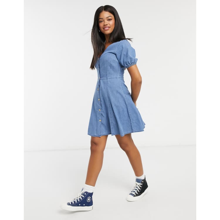 ASOS DESIGN soft denim tea dress in midwash blue ASOS