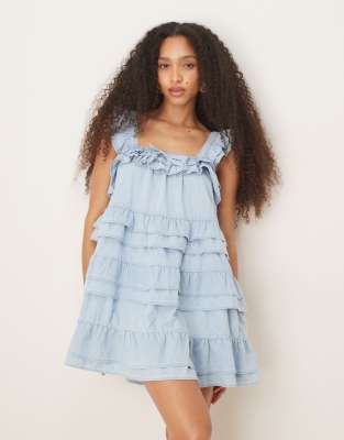 Asos Design Soft Denim Tiered Cami Mini Dress