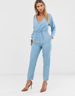 denim wrap jumpsuit