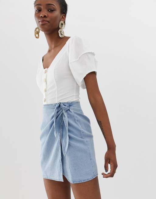 Light denim cheap wrap skirt