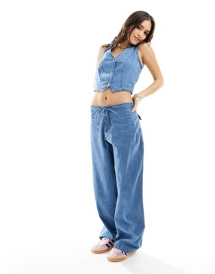 ASOS DESIGN soft drawstring waist mid blue jean co-ord