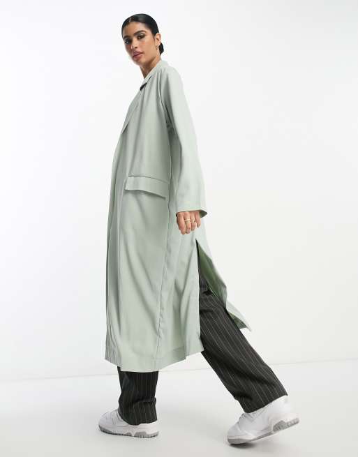 ASOS DESIGN soft duster coat in sage