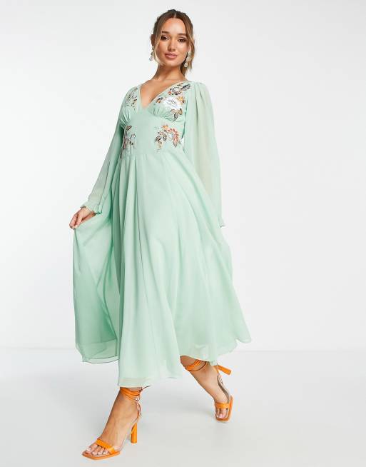 Asos green best sale embroidered dress